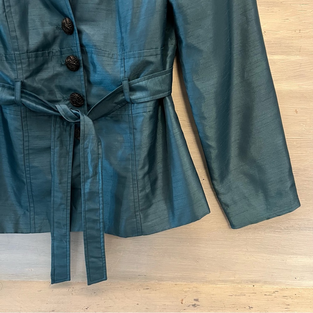 Vintage Signature by Larry Levine Teal Iridescent Sheen Trench Jacket Size10 GC - Picture 4 of 7